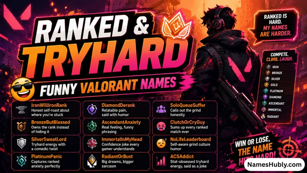 Ranked & Tryhard Funny Valorant Names