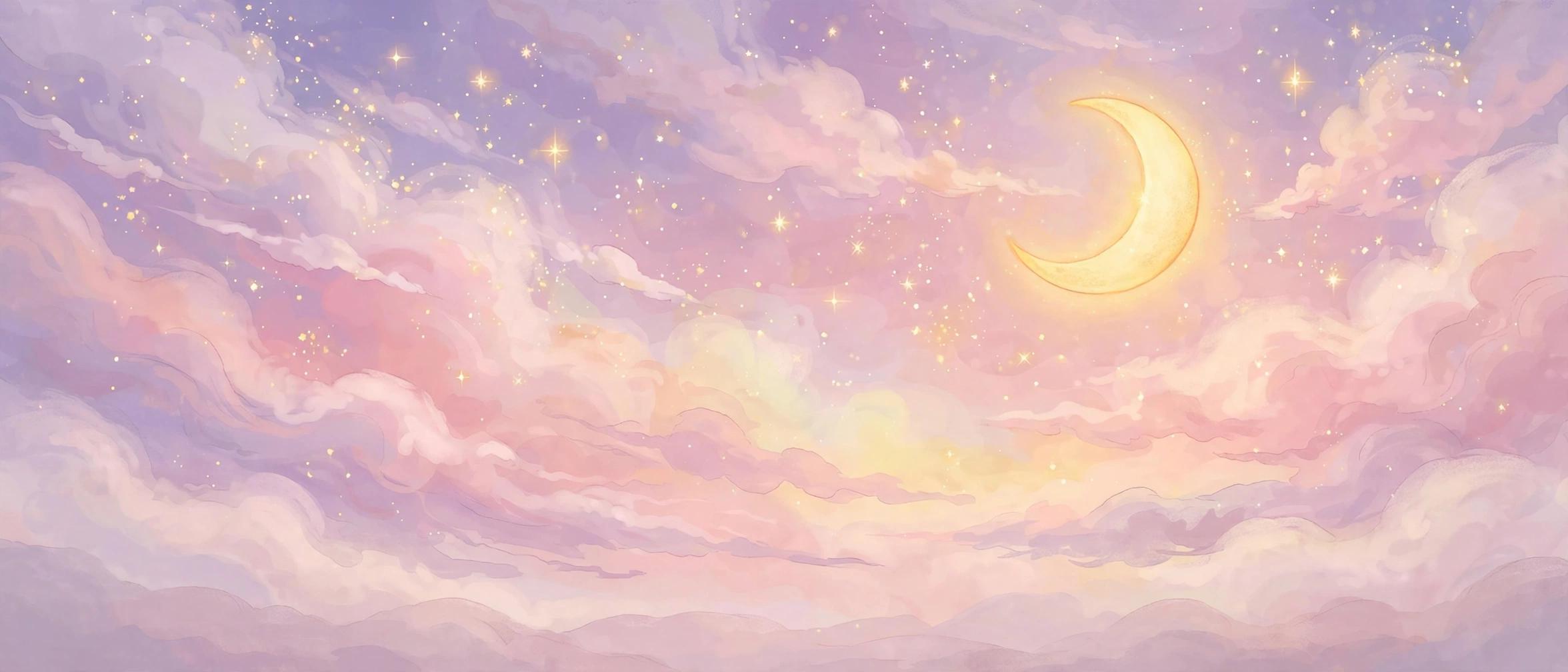Soft dreamy aesthetic nicknames for girls — crescent moon and pastel night sky illustration