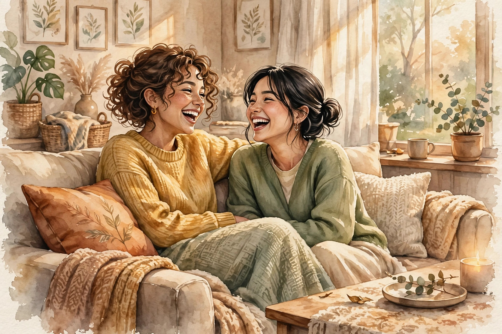 Two best friends laughing together at sunset, cute nicknames for best friend that show love