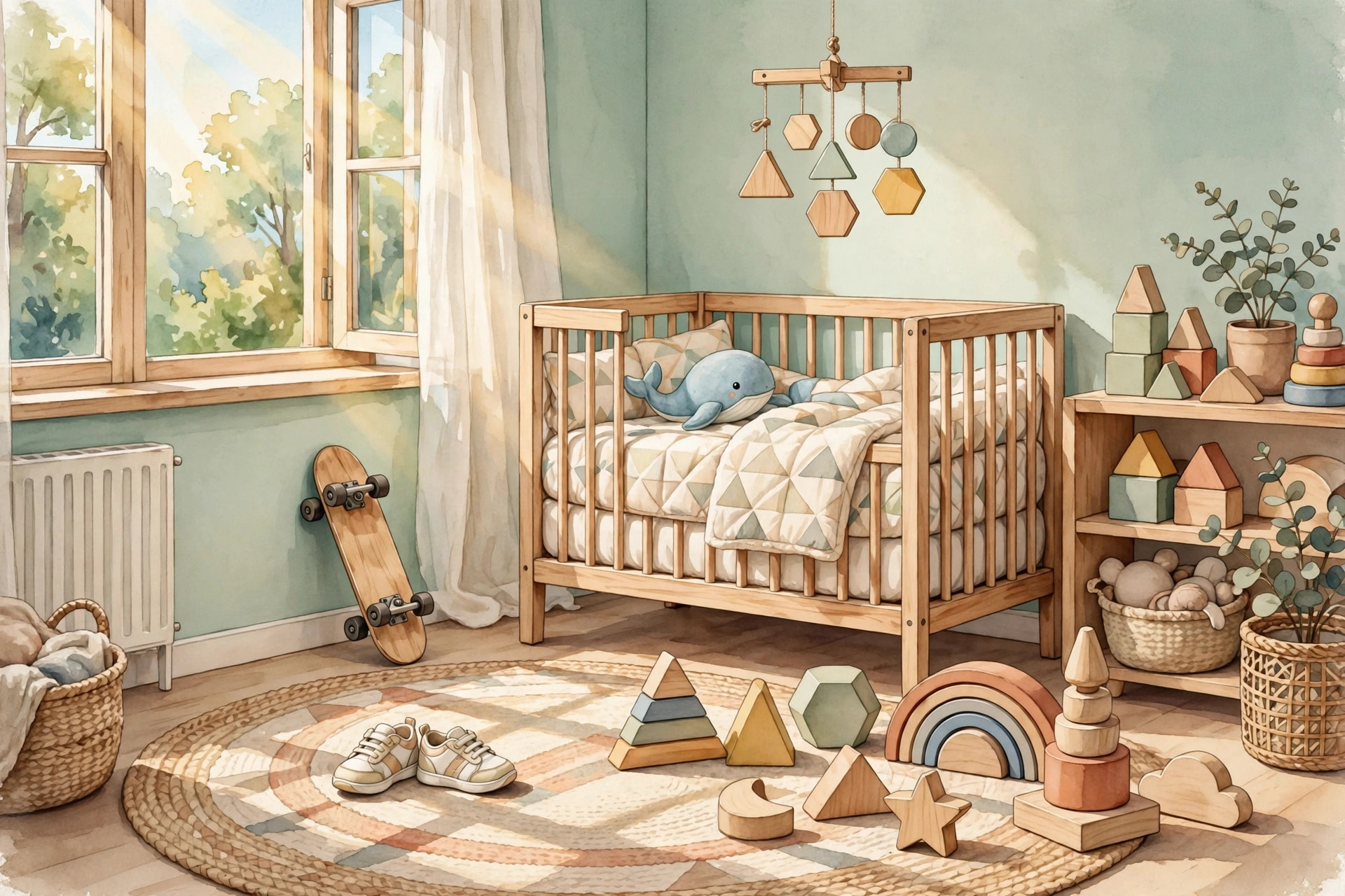 Modern baby boy nursery with stylish toys for modern and cool baby boy names