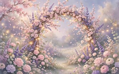 Dreamy pastel scene of flowers, cherry blossoms and fairy lights, soft femboy names featured image
