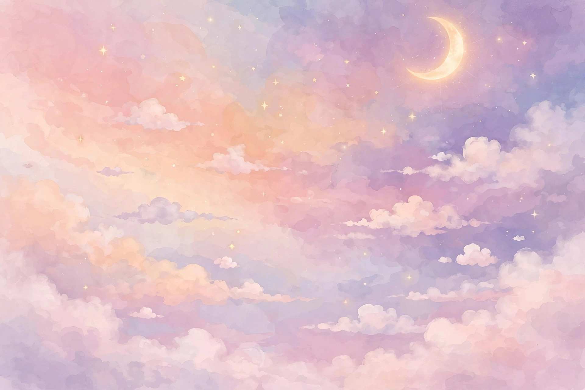 Dreamy pastel gradient sky with stars and a crescent moon, aesthetic usernames featured illustration